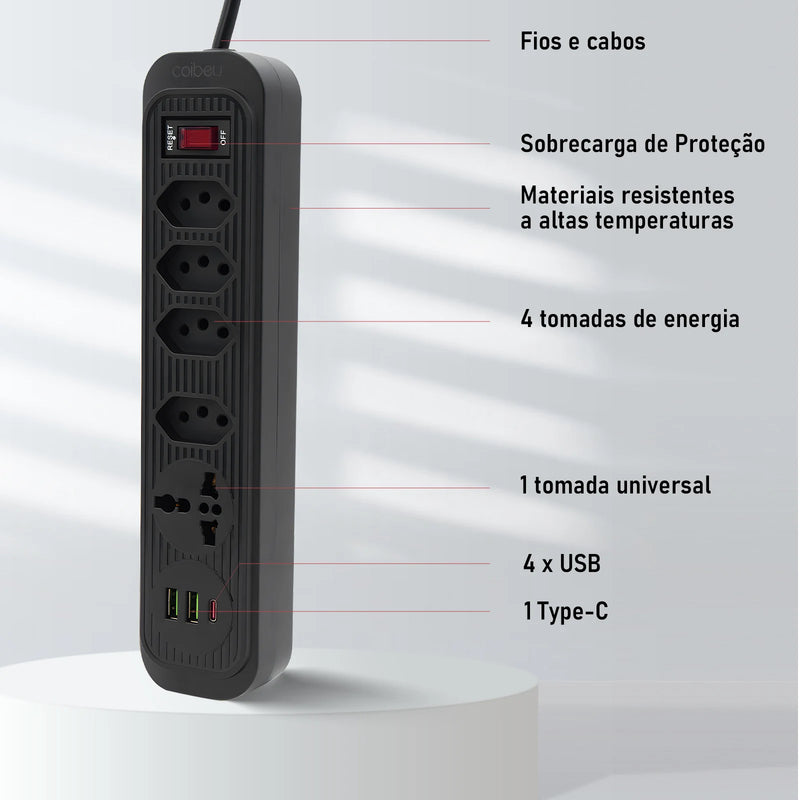 Extensão de tomada de energia USB 2M 110-220V USB TYPE-C USB Plugue de alimentação USB