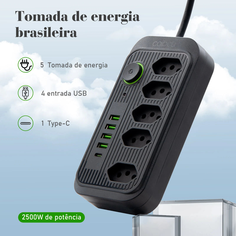 Extensão de tomada de energia USB 2M 110-220V USB TYPE-C USB Plugue de alimentação USB